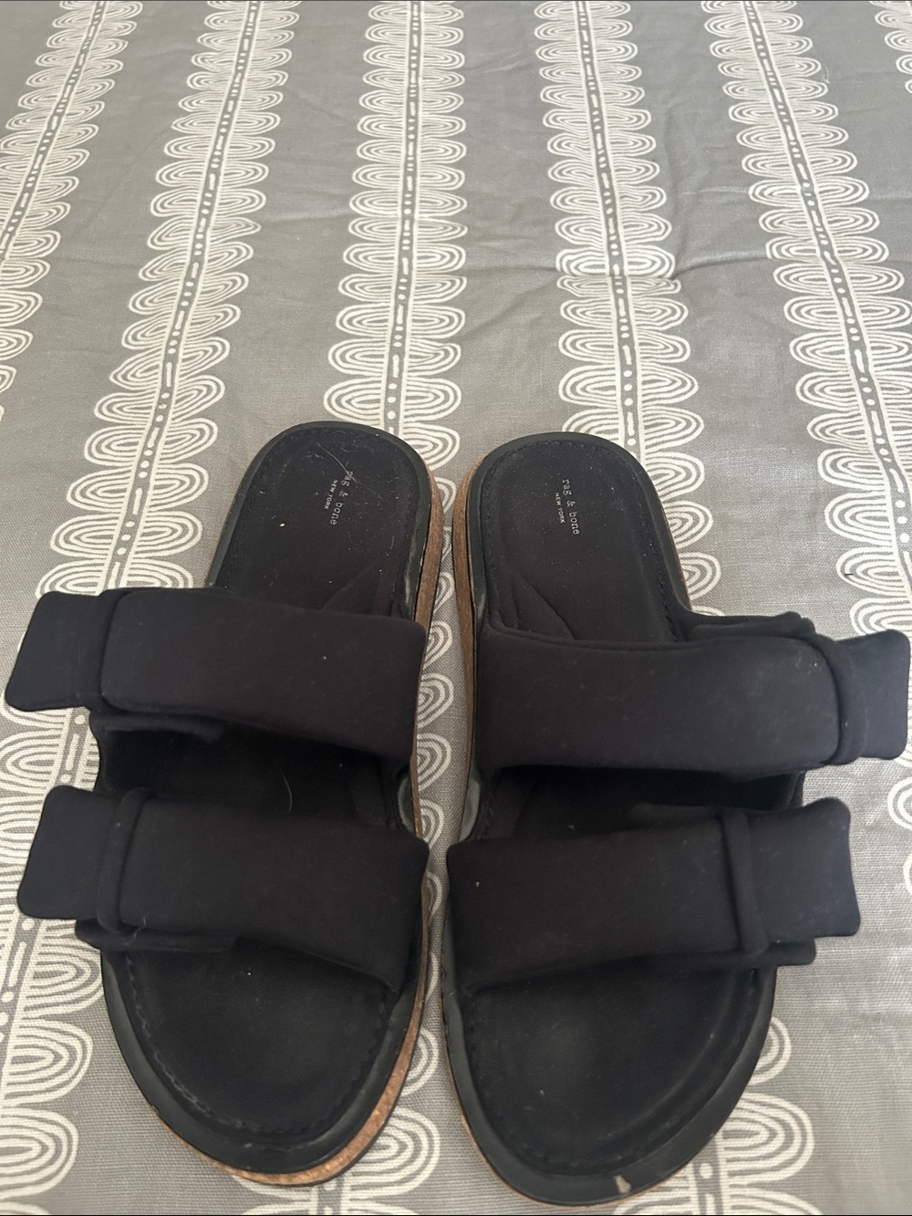 Black Double Strap Slide Sandals